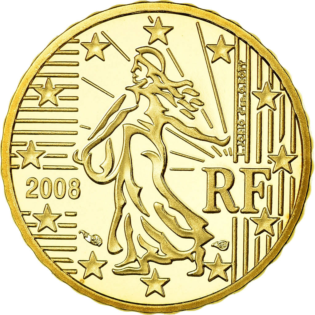 França, 10 Euro Cent, 2008, Proof, MS(65-70), Latão, KM:1410