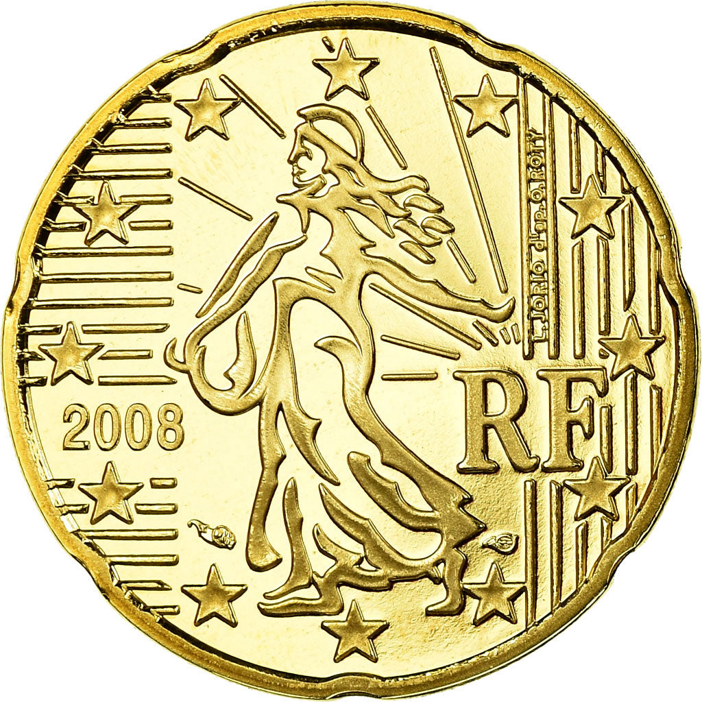 France, 20 Euro Cent, 2008, Proof, MS(65-70), Brass, KM:1411