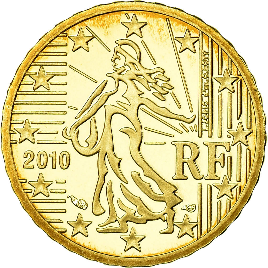 France, 10 Euro Cent, 2010, Proof, MS(65-70), Brass, KM:1410