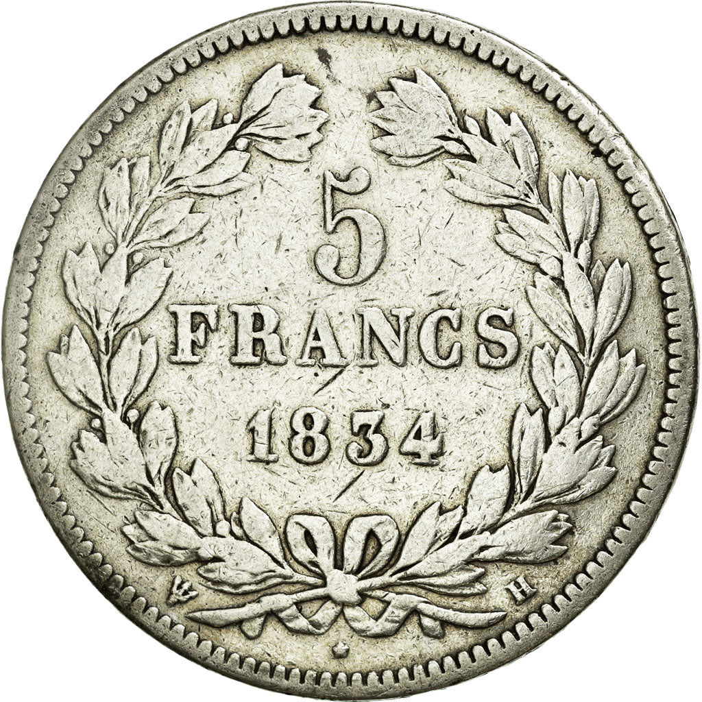 Coin, France, Louis-Philippe, 5 Francs, 1834, La Rochelle, VF(20-25), Silver