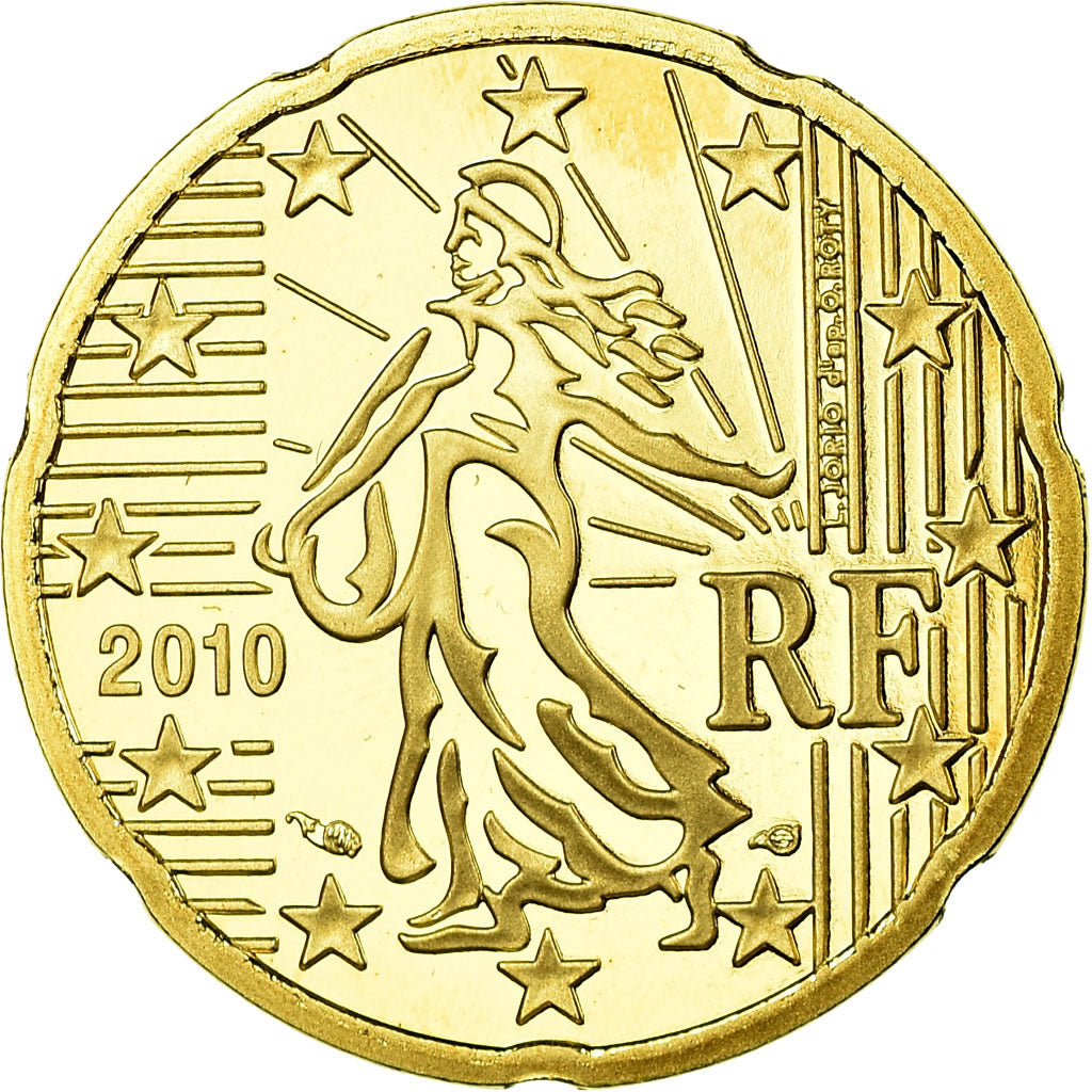 France, 20 Euro Cent, 2010, Proof, MS(65-70), Brass, KM:1411