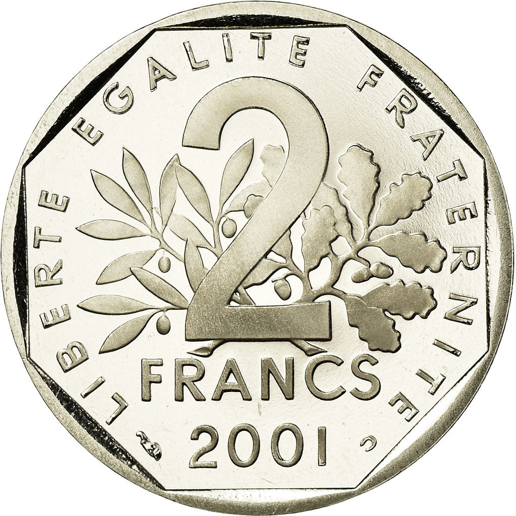 Moneda, Francia, Semeuse, 2 Francs, 2001, Paris, Proof, FDC, Níquel, KM:942.2