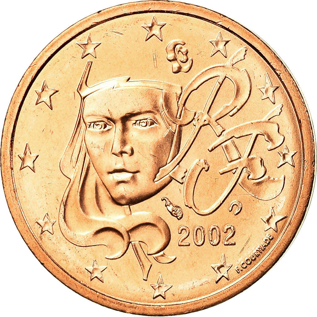 France, 2 Euro Cent, 2002, MS(65-70), Copper Plated Steel, KM:1283