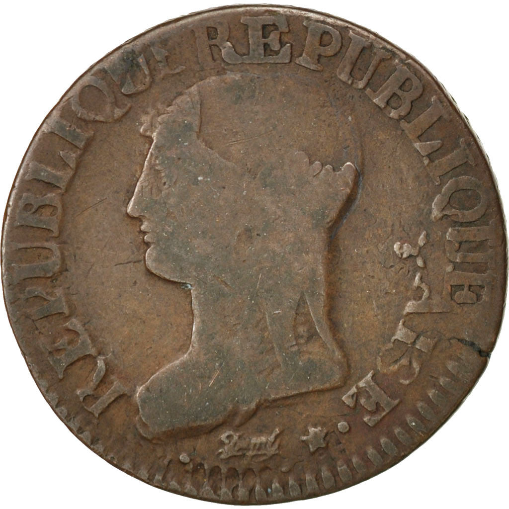 FRANCE, 5 Centimes, 1796, Paris, VF(20-25), Copper, Gadoury #125, 10.37