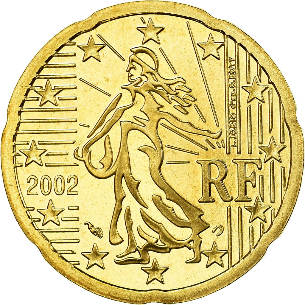 França, 20 Euro Cent, 2002, Proof, MS(65-70), Latão, KM:1286