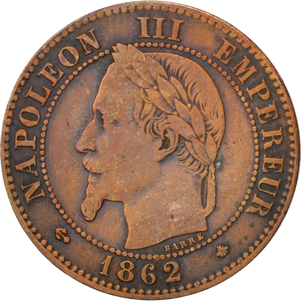 FRANCE, Napoléon III, 2 Centimes, 1862, Paris, KM #796.4, AU(50-53), Bronze, G..