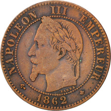 FRANCE, Napoléon III, 2 Centimes, 1862, Paris, KM #796.4, AU(50-53), Bronze, G..