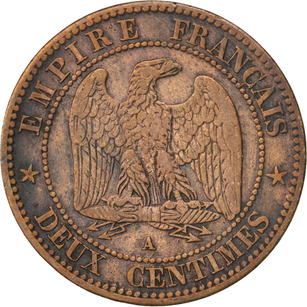 FRANCE, Napoléon III, 2 Centimes, 1862, Paris, KM #796.4, AU(50-53), Bronze, G..