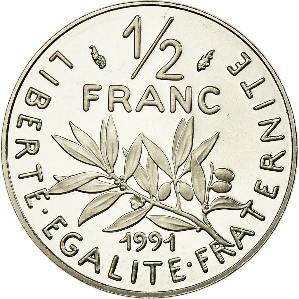 Moneta, Francja, Semeuse, 1/2 Franc, 1991, Proof, MS(65-70), Nikiel, KM:931.2