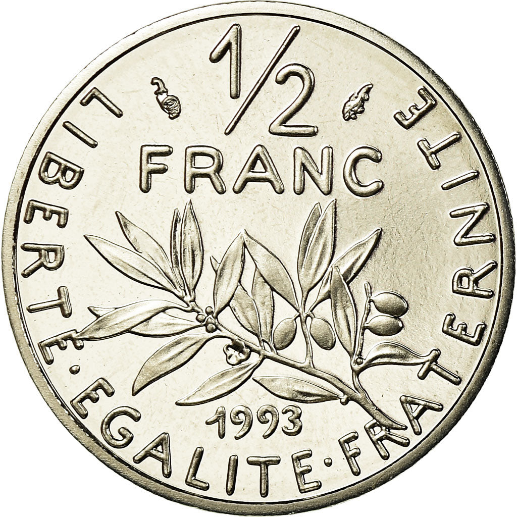 Moneta, Francja, Semeuse, 1/2 Franc, 1993, Proof, MS(65-70), Nikiel, KM:931.2
