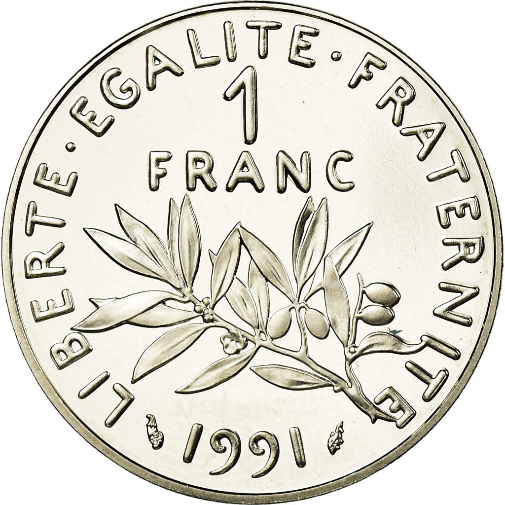 Moneta, Francja, Semeuse, Franc, 1991, Proof, MS(65-70), Nikiel, KM:925.2