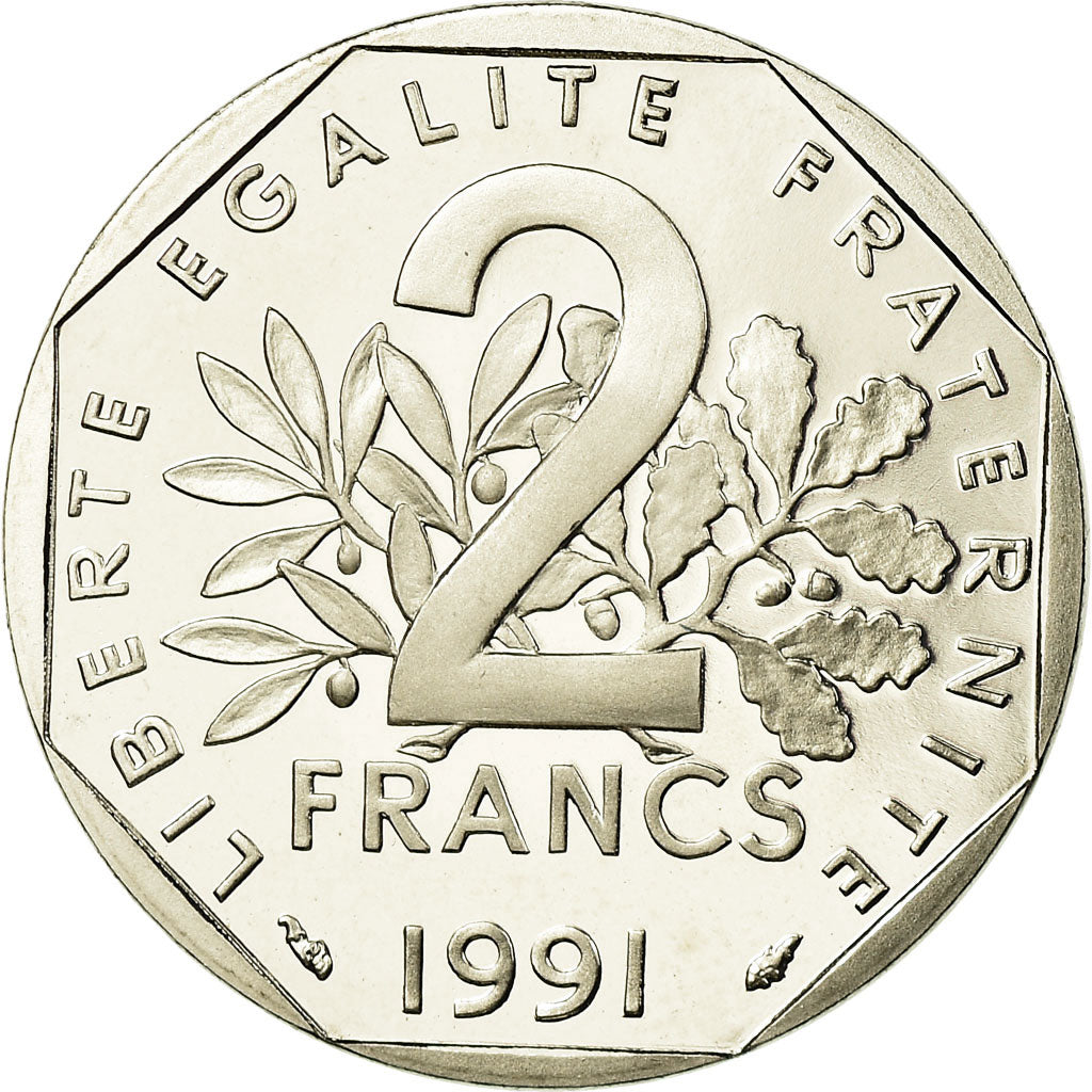 Moneta, Francia, Semeuse, 2 Francs, 1991, Proof, FDC, Nichel, KM:942.2