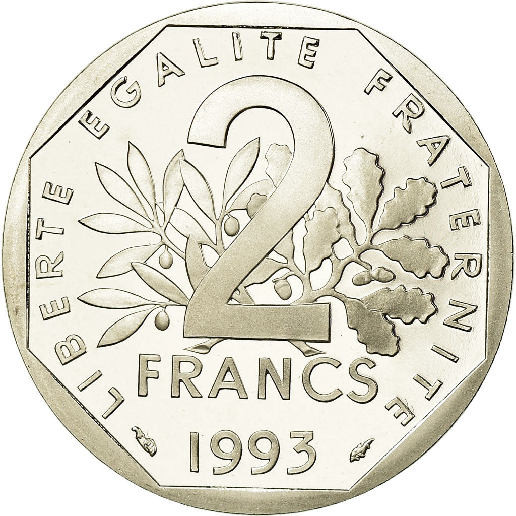 Münze, Frankreich, Semeuse, 2 Francs, 1993, Proof, STGL, Nickel, KM:942.2