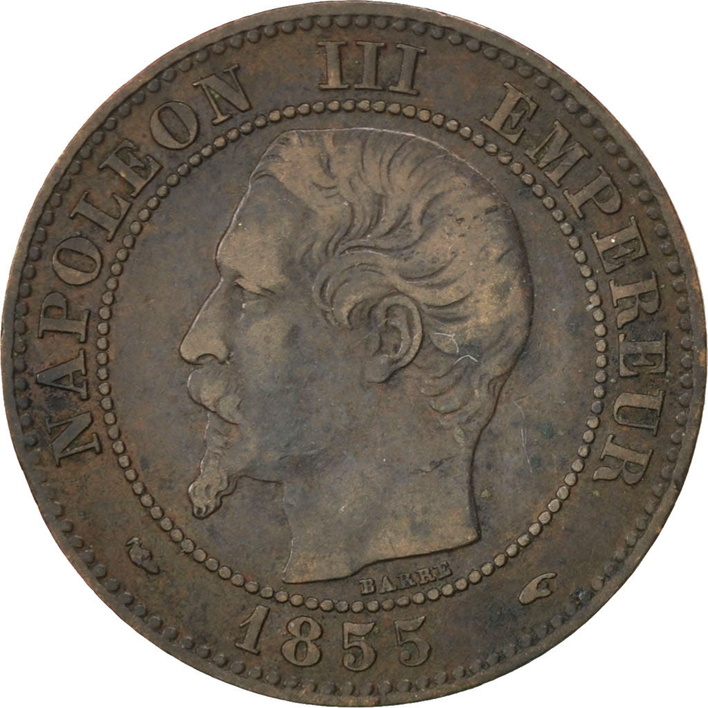 FRANCE, Napoléon III, 2 Centimes, 1855, Paris, KM #776.1, VF(30-35), Bronze, G..