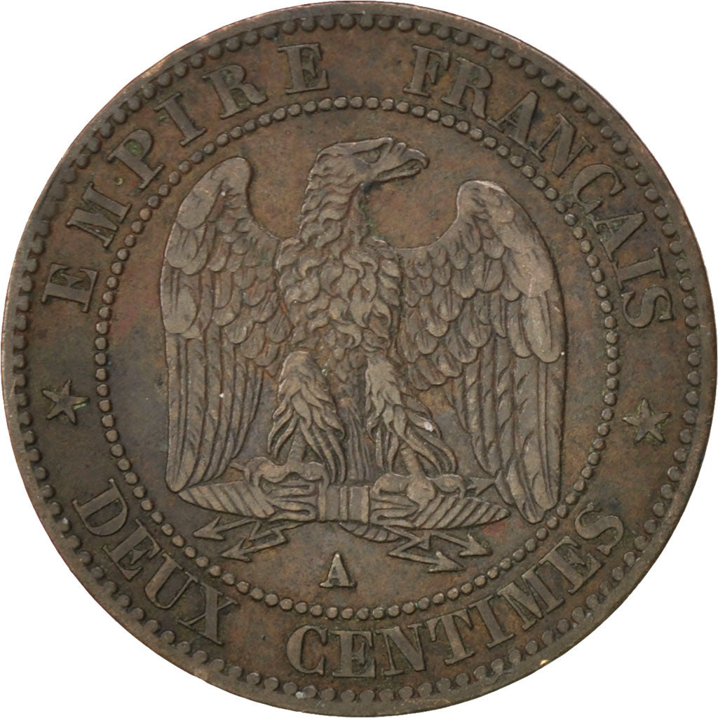 FRANCE, Napoléon III, 2 Centimes, 1855, Paris, KM #776.1, VF(30-35), Bronze, G..
