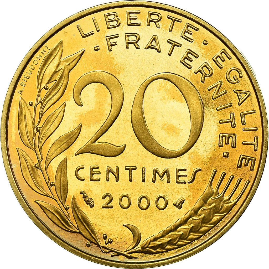 Moeda, França, Marianne, 20 Centimes, 2000, Paris, Proof, MS(65-70)