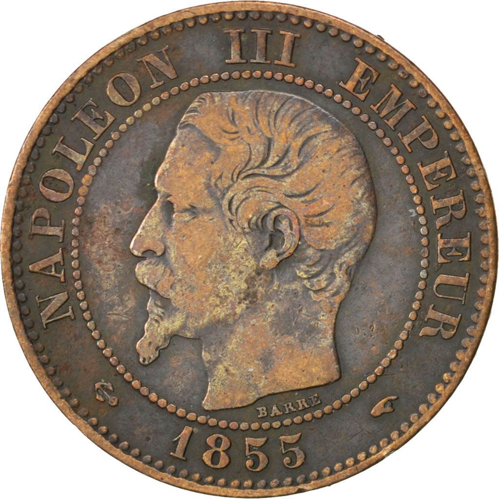 FRANCE, Napoléon III, 2 Centimes, 1855, Paris, KM #776.1, VF(30-35), Bronze, G..