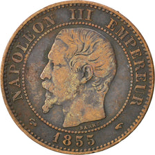 FRANCE, Napoléon III, 2 Centimes, 1855, Paris, KM #776.1, VF(30-35), Bronze, G..