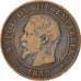 FRANCE, Napoléon III, 2 Centimes, 1855, Paris, KM #776.1, VF(30-35), Bronze, G..