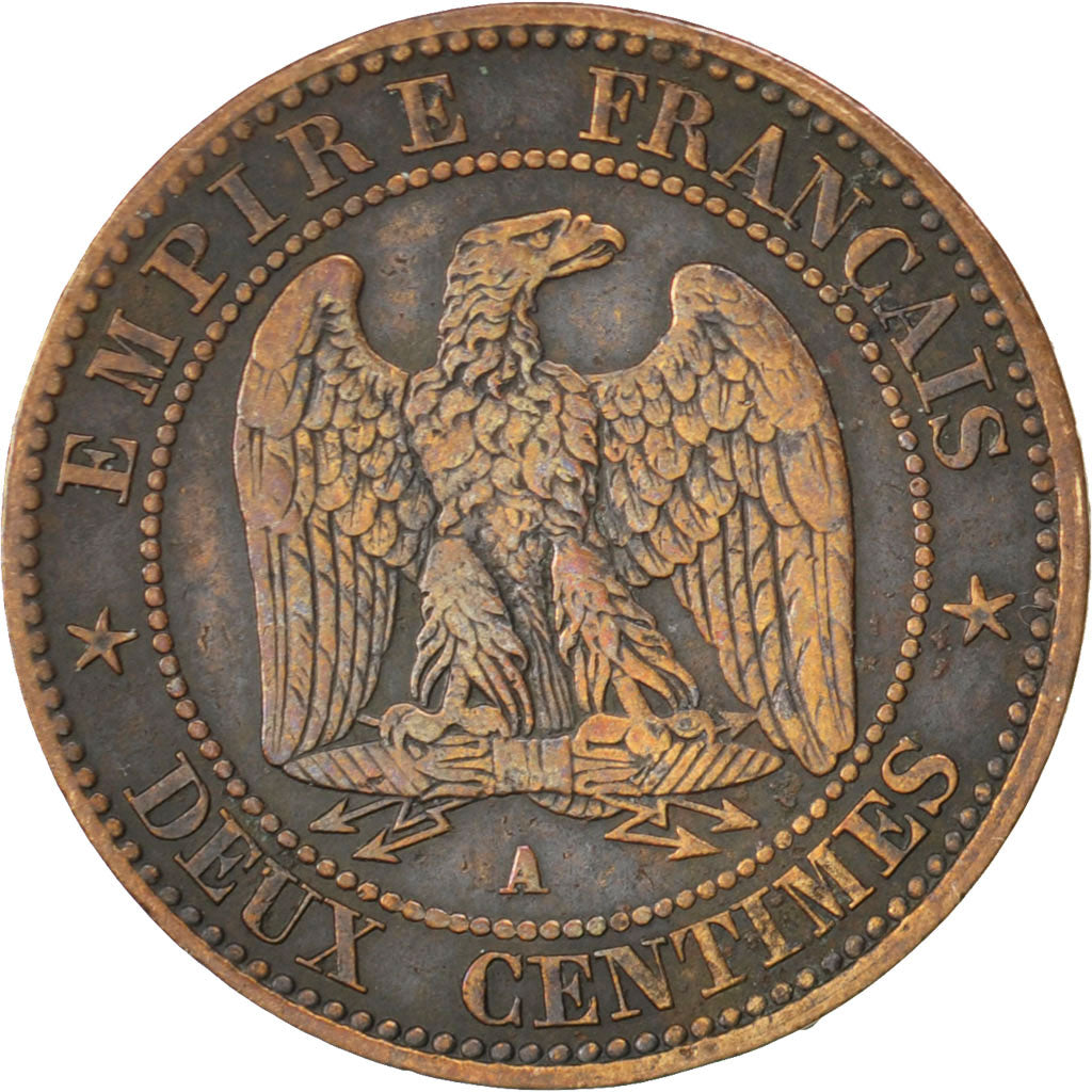 FRANCE, Napoléon III, 2 Centimes, 1855, Paris, KM #776.1, VF(30-35), Bronze, G..
