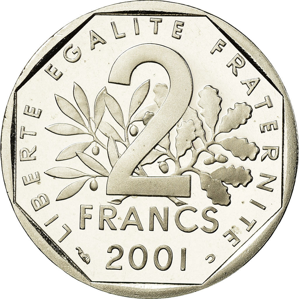 Moneta, Francja, Semeuse, 2 Francs, 2001, Paris, Proof, MS(65-70), Nikiel