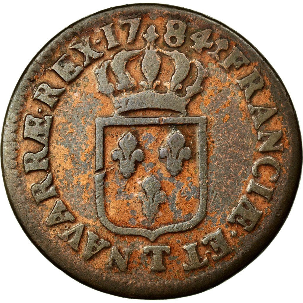 Moneta, Francia, Louis XVI, Sol ou sou, Sol, 1784, Nantes, MB, Rame, KM:578.15