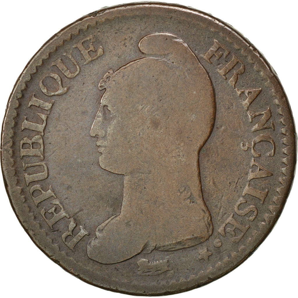 FRANCE, Dupré, Decime, 1796, Paris, KM #644.1, VF(20-25), Bronze, 32, Gadoury #.