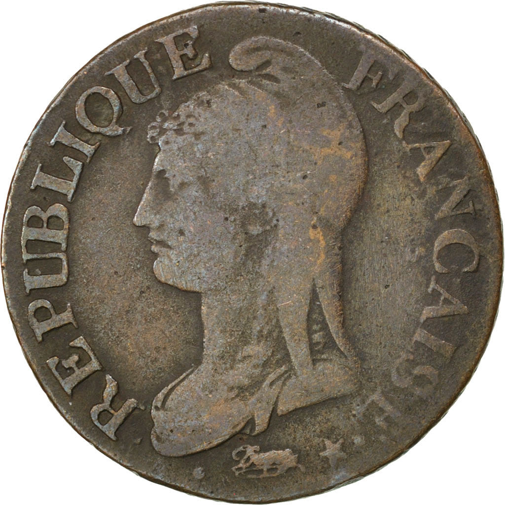 FRANCE, Dupré, 5 Centimes, 1798, Paris, KM #640.1, VF(20-25), Bronze, 28, Gadour