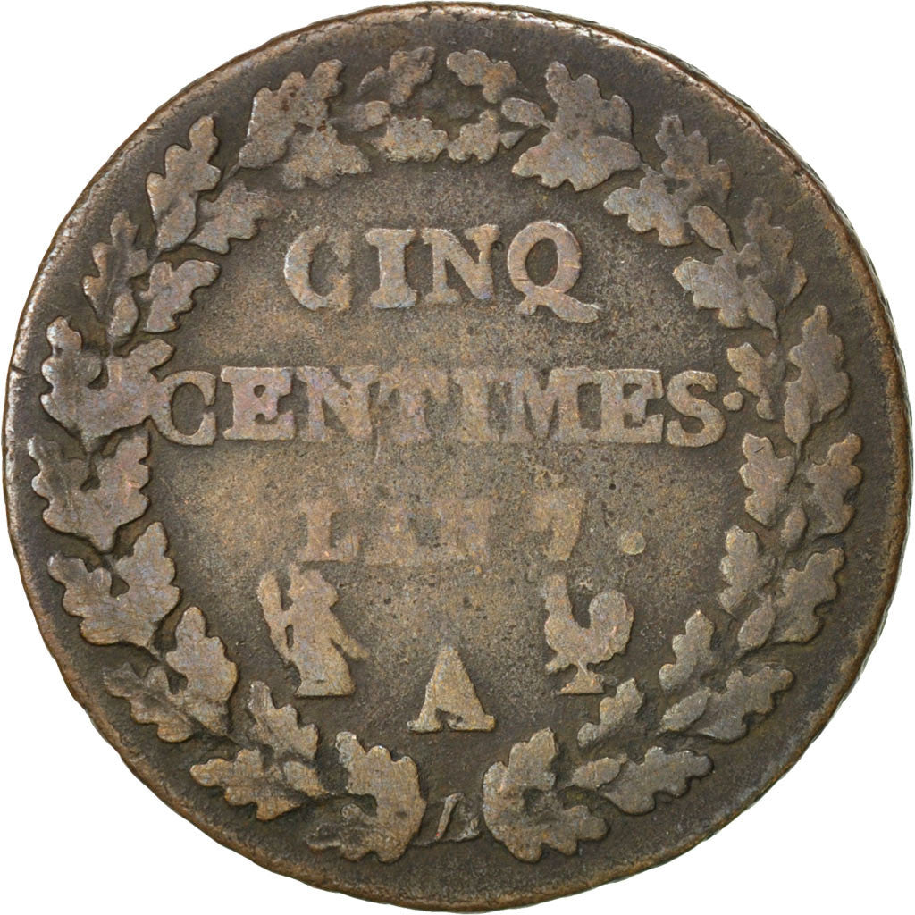 FRANCE, Dupré, 5 Centimes, 1798, Paris, KM #640.1, VF(20-25), Bronze, 28, Gadour