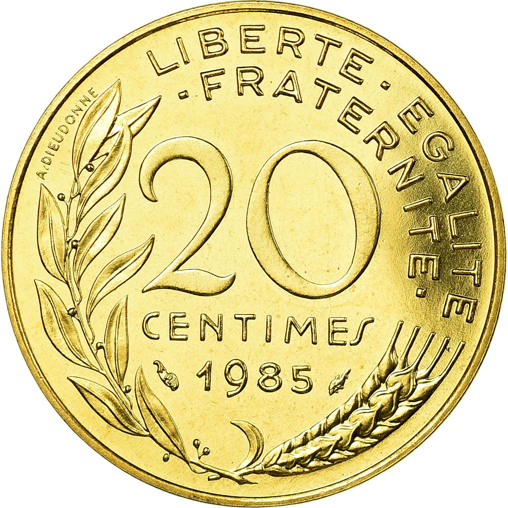 Moeda, França, Marianne, 20 Centimes, 1985, Paris, MS(65-70), Alumínio-Bronze