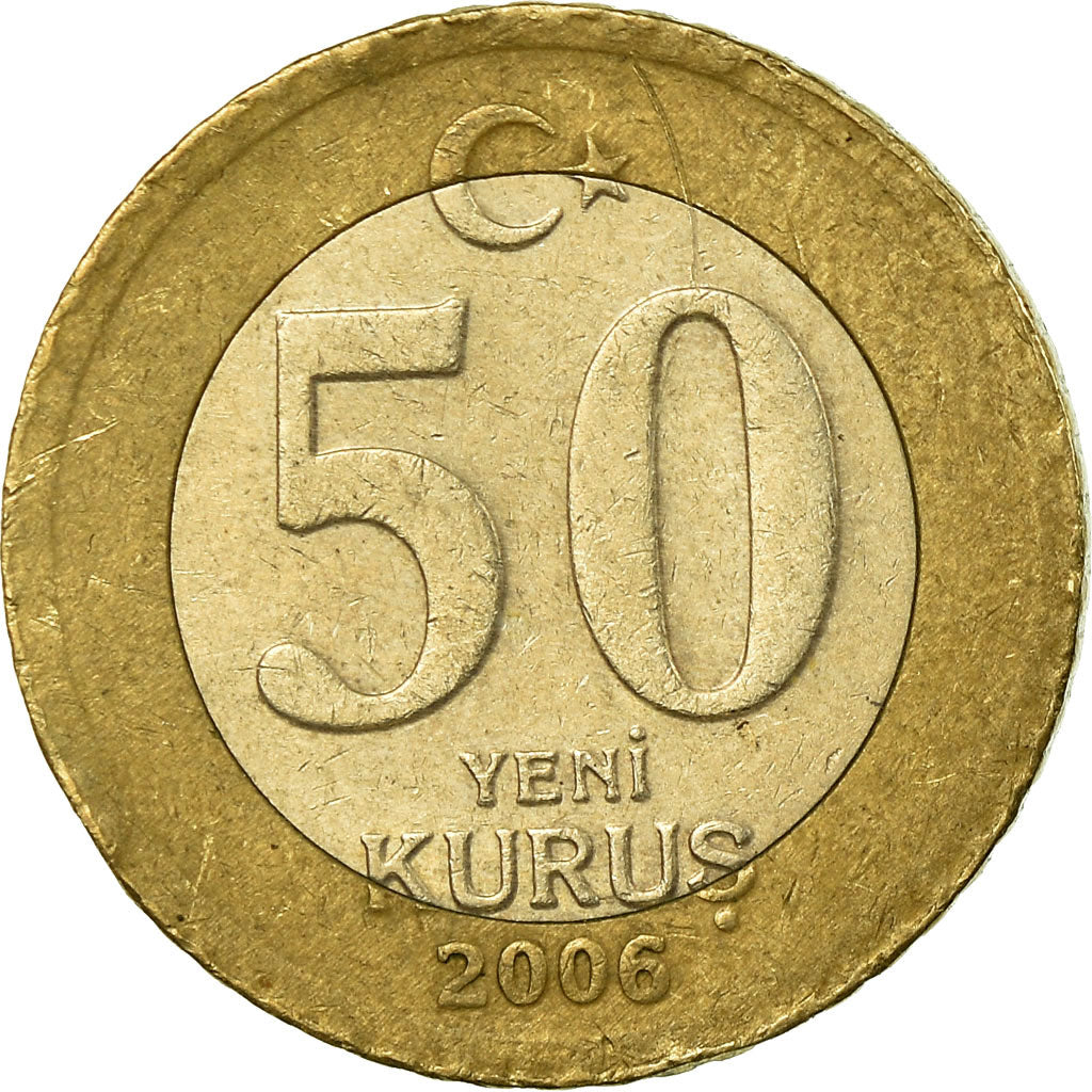 Coin, Turkey, 50 New Kurus, 2006, Istanbul, EF(40-45), Bi-Metallic, KM:1168