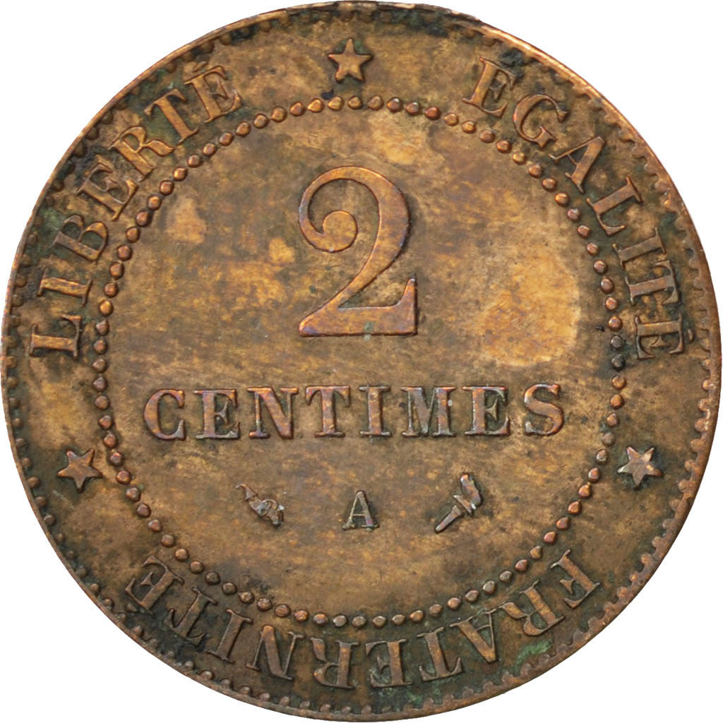 FRANCE, Cérès, 2 Centimes, 1897, Paris, KM #827.1, AU(50-53), Bronze, 20.2, G...