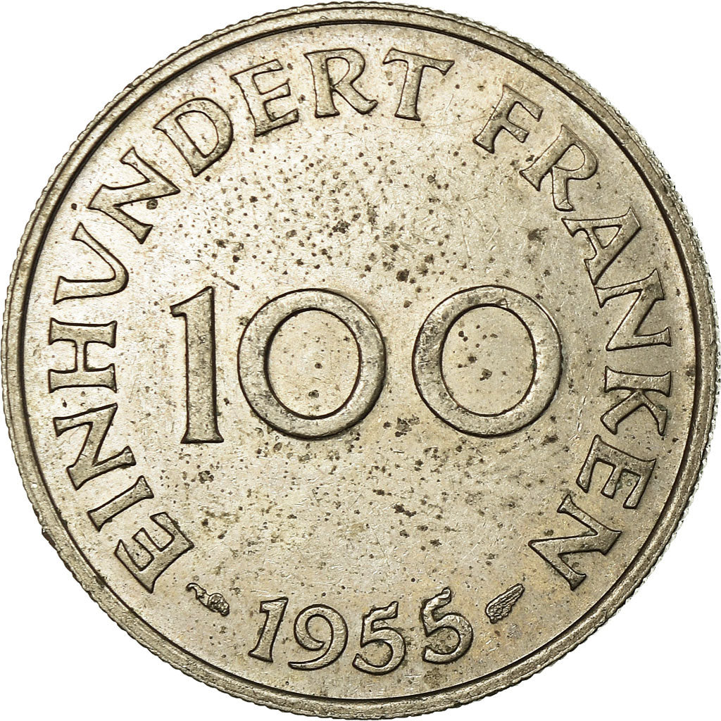 Coin, SAARLAND, 100 Franken, 1955, Paris, EF(40-45), Copper-nickel, KM:4