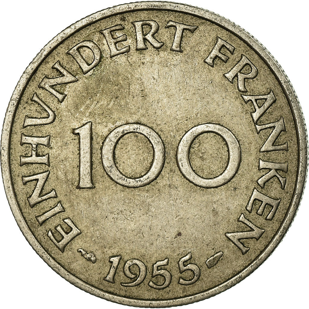 Coin, SAARLAND, 100 Franken, 1955, Paris, EF(40-45), Copper-nickel, KM:4