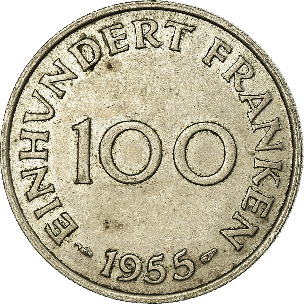 Coin, SAARLAND, 100 Franken, 1955, Paris, EF(40-45), Copper-nickel, KM:4