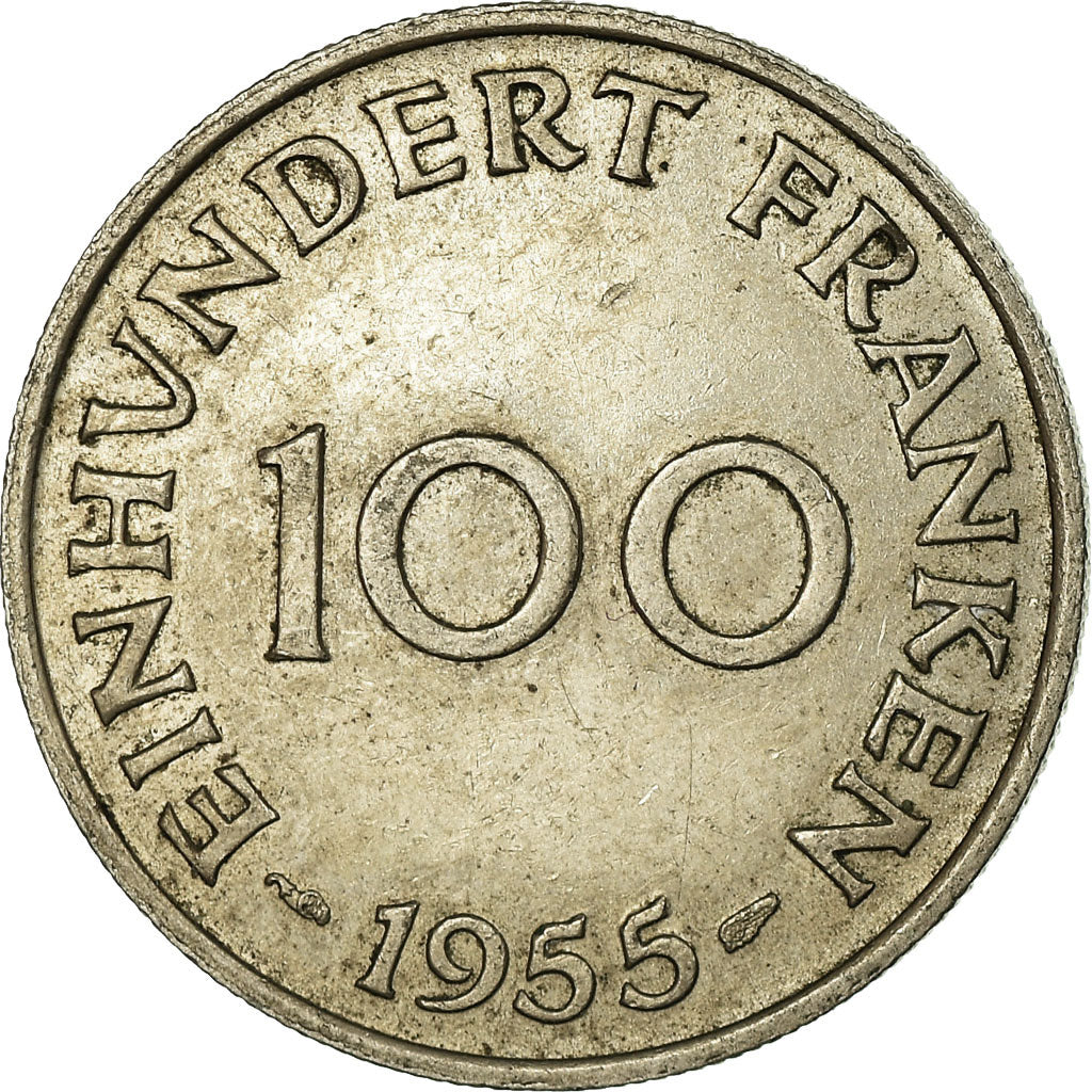 Coin, SAARLAND, 100 Franken, 1955, Paris, EF(40-45), Copper-nickel, KM:4