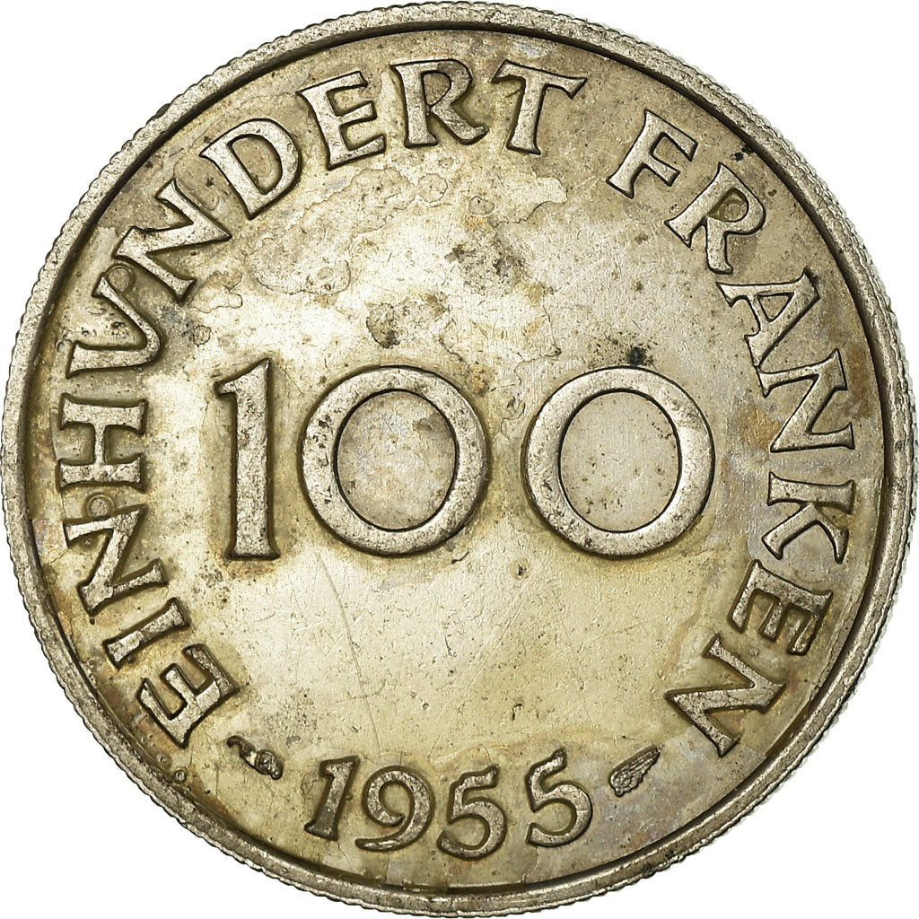 Coin, SAARLAND, 100 Franken, 1955, Paris, EF(40-45), Copper-nickel, KM:4