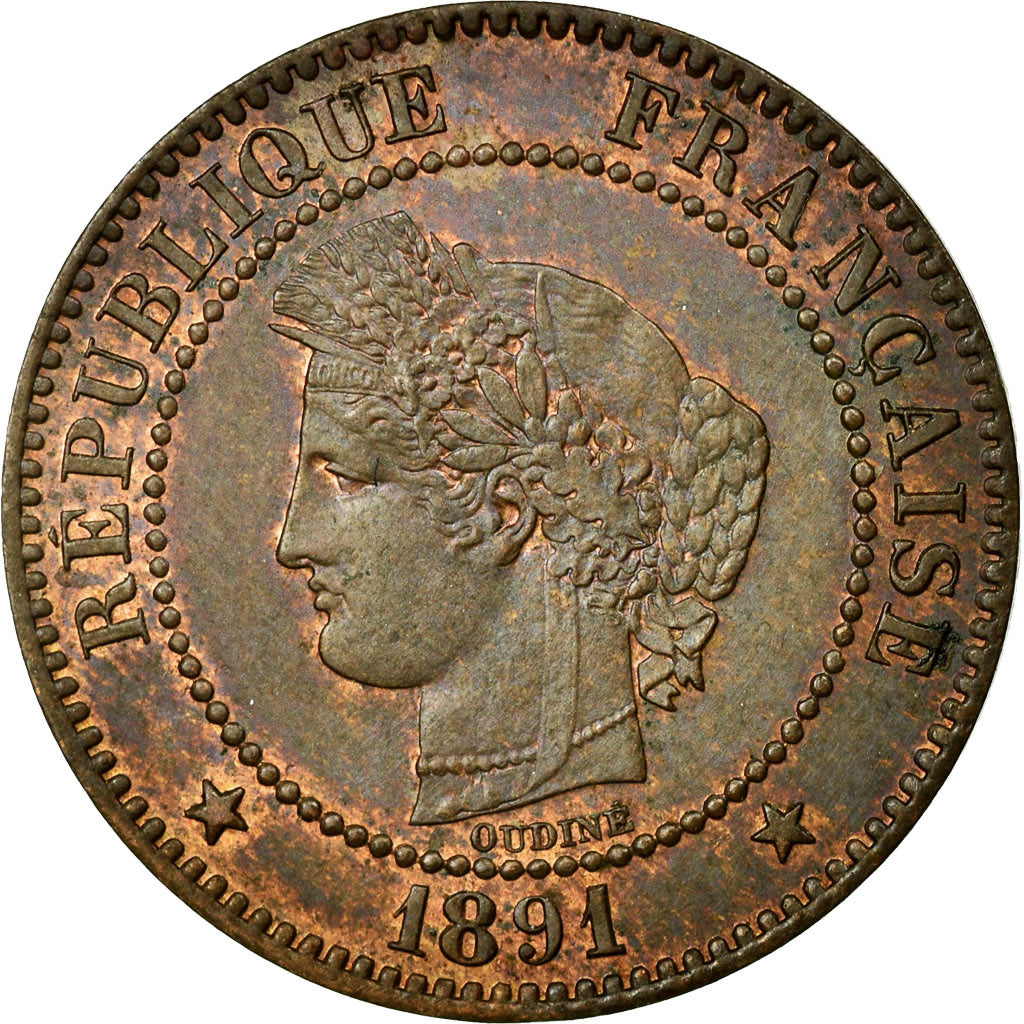 Coin, France, Cérès, 2 Centimes, 1891, Paris, AU(55-58), Bronze, KM:827.1