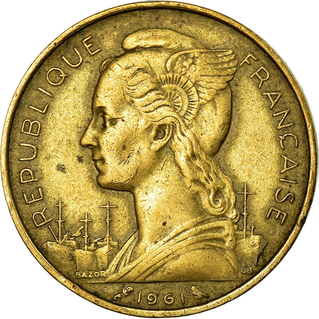 Coin, Réunion, 20 Francs, 1961, EF(40-45), Aluminum-Bronze, KM:11
