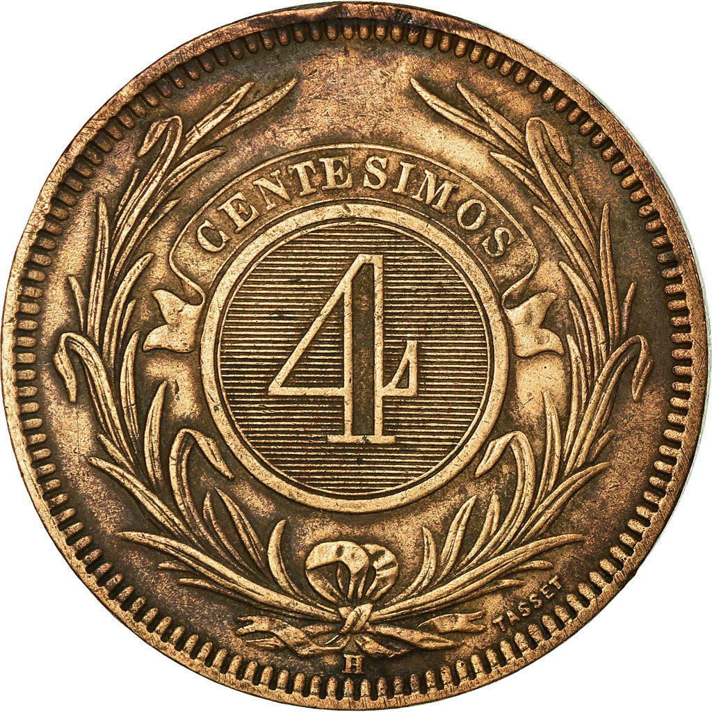 Coin, Uruguay, 4 Centesimos, 1869, Uruguay Mint, Birmingham, EF(40-45), Bronze