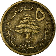 Coin, Lebanon, 5 Piastres, 1961, EF(40-45), Aluminum-Bronze, KM:21
