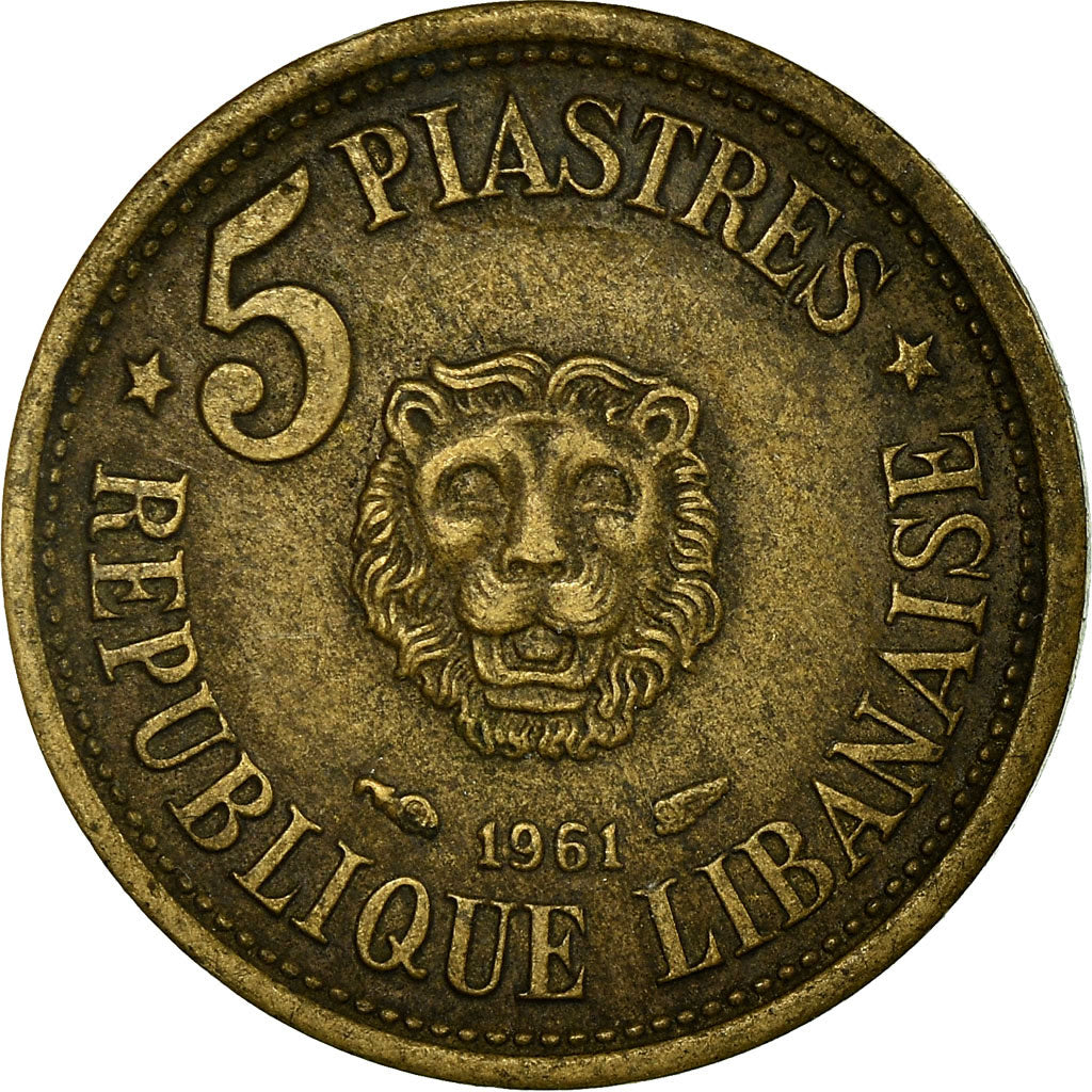Coin, Lebanon, 5 Piastres, 1961, EF(40-45), Aluminum-Bronze, KM:21