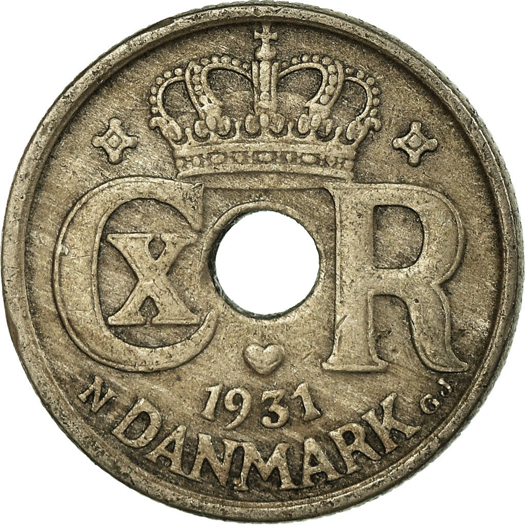 Moneta, Danimarca, Christian X, 10 Öre, 1931, Copenhagen, BB, Rame-nichel