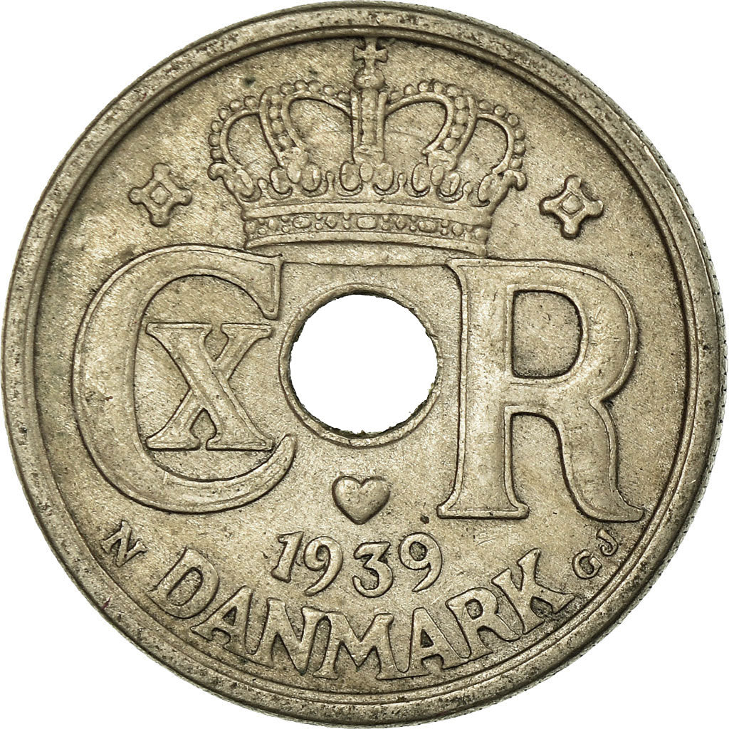 Monnaie, Danemark, Christian X, 25 Öre, 1939, Copenhagen, TTB, Copper-nickel