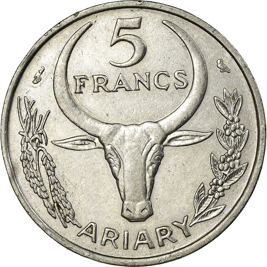 Moneta, Madagascar, 5 Francs, Ariary, 1966, Paris, EF(40-45), Stal nierdzewna