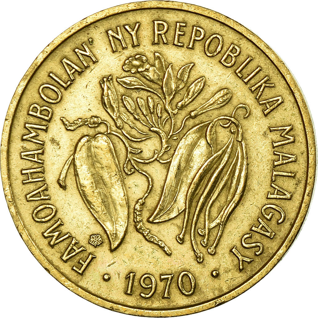 Coin, Madagascar, 10 Francs, 2 Ariary, 1970, Paris, EF(40-45), Aluminum-Bronze