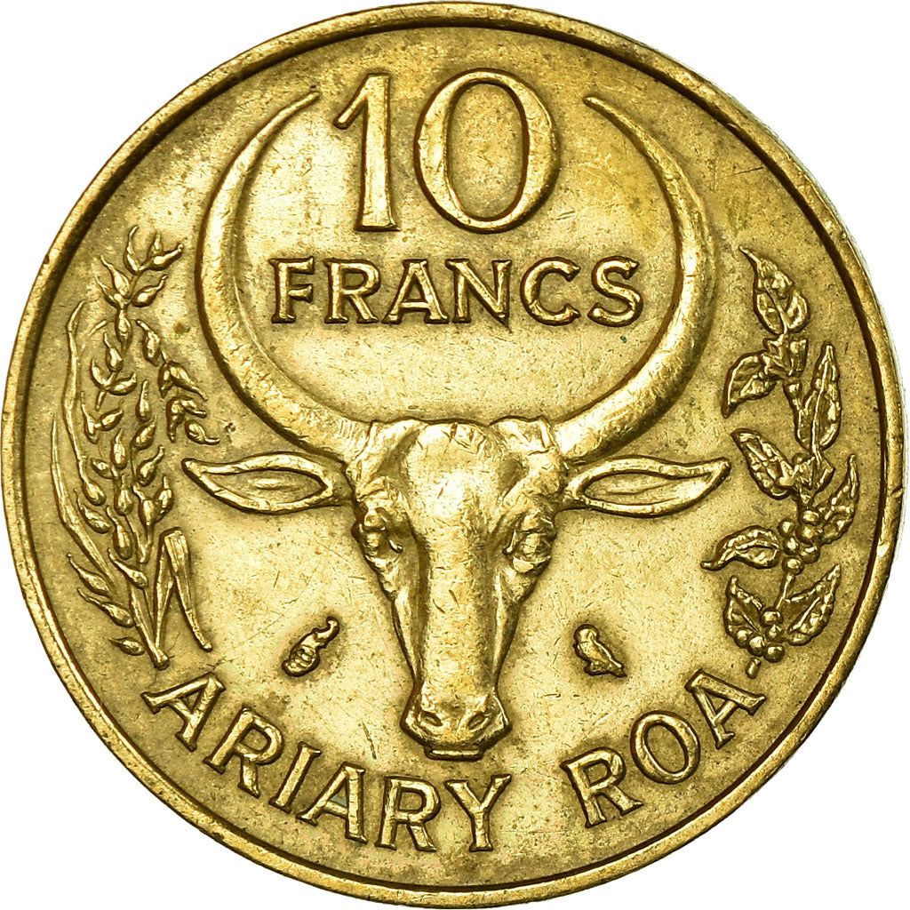 Coin, Madagascar, 10 Francs, 2 Ariary, 1970, Paris, EF(40-45), Aluminum-Bronze