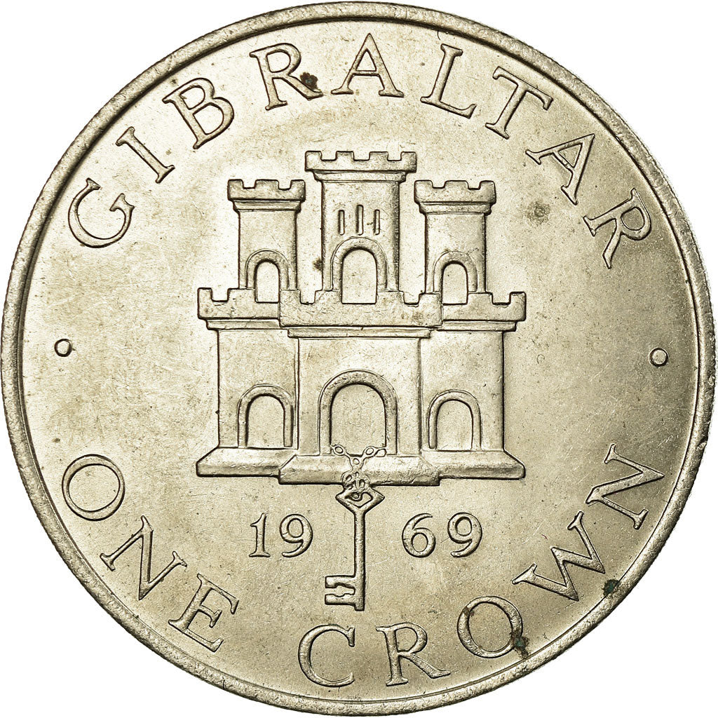 Coin, Gibraltar, Elizabeth II, Crown, 1969, AU(55-58), Copper-nickel, KM:4