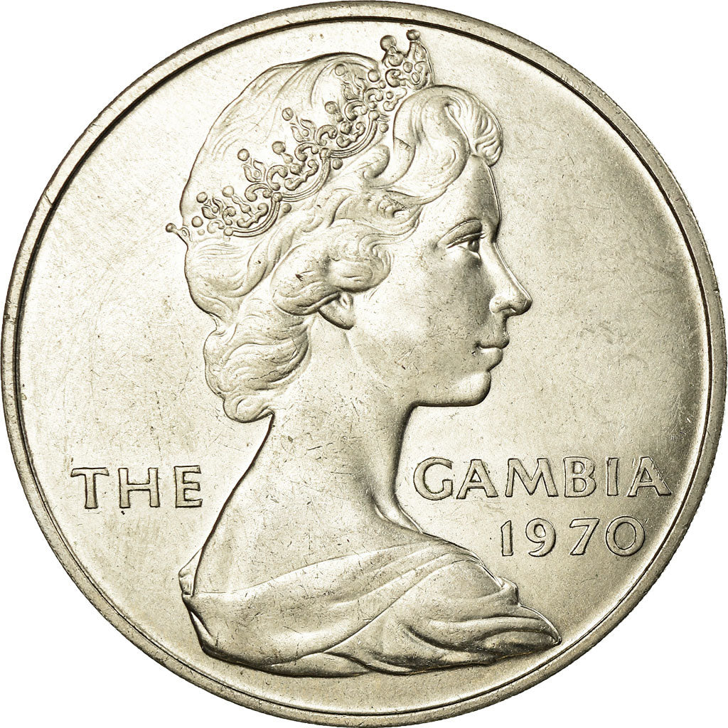 Coin, GAMBIA, THE, 8 Shillings, 1970, AU(55-58), Copper-nickel, KM:7