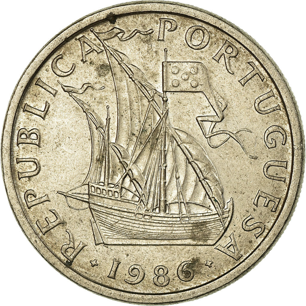 Moeda, Portugal, 5 Escudos, 1986, EF(40-45), Cobre-níquel, KM:591